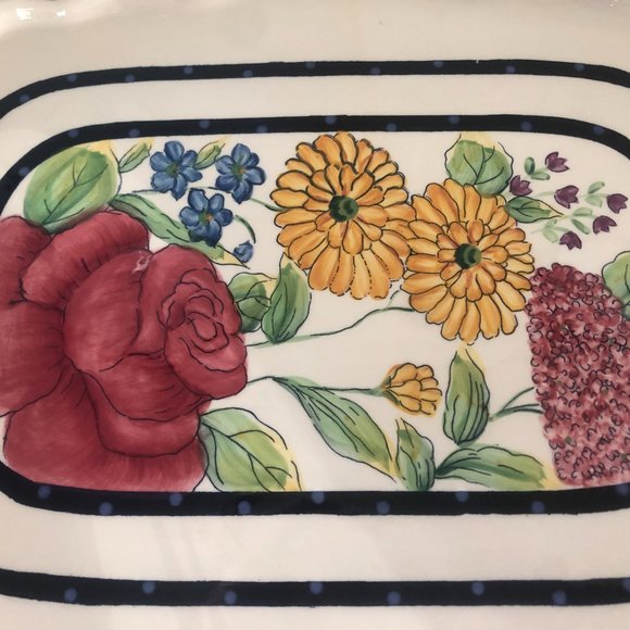 Floral Ceramic Pacific Rim Tray w/Scalloped Rim - Picture 3 of 7
